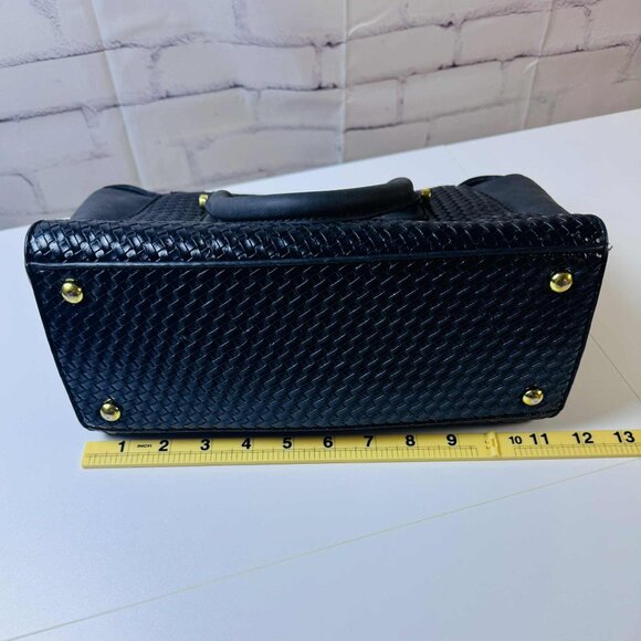 Adrienne Vittadini Black Woven Satchel Handbag with Gold Hardware - Picture 6 of 12